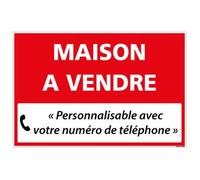 Signalétique.biz France - Panneau Immobilier Personnalisable Maison à Vendre - Rouge - Plastique Rigide AKILUX 3,5mm - Dimensions 600x400 mm