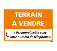 Signalétique.biz France - Panneau Immobilier Personnalisable Terrain à Vendre avec Oeillets aux 4 Coins - Orange - Plastique Rigide AKILUX 3,5mm - Dimensions 600x400 mm - Personalisable