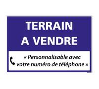 Signalétique.biz France - Panneau Immobilier Personnalisable Terrain à Vendre avec Oeillets aux 4 Coins - Bleu - Plastique Rigide AKILUX 3,5mm - Dimensions 600x400 mm - Personalisable