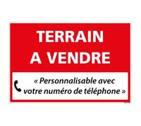 Signalétique.biz France - Panneau Immobilier Personnalisable Terrain à Vendre - Rouge - Plastique Rigide AKILUX 3,5mm - Dimensions 600x400 mm - Personalisable