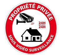 Signalétique.biz France - Panneau Interdiction. Panneau Parking, Panneau d'information Aluminium 2 mm - Diamètre 240 mm - Propriété privée sous vidéosurveillance