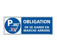 Signalétique.biz France - Panneau Obligation de Stationner en Marche Arrière - Protection anti-UV - Dimensions 350x125 mm - Plastique rigide PVC 1,5 mm