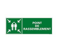 Signalétique.biz France Panneau Point Rassemblement Picto Texte Évacuation Secours, PVC ou Alu 700 x 250