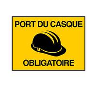 Signalétique.biz France - Panneau Port du Casque obligatoire en Akilux (W0030) Dimension 400 x 300 mm. Signalisation de Chantier provisoire. Port des EPI. Akilux 3,5 mm -