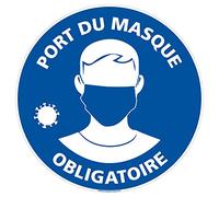 Signalétique.biz France - Panneau Port du Masque Obligatoire Rond Bleu. Signalisation CORONAVIRUS. Autocollant Masque Obligatoire, panneau PVC, Aluminium - Diamètre 350 mm - Adhésif - Adhésif -