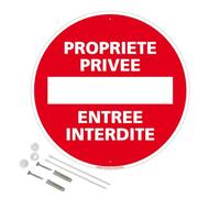 Signalétique.biz France - Panneau Propriété Privée Entrée Interdite Plastique Pvc 1 Mm - Diam. 300 Mm Signalisation Prépercée Avec Kit De Fixation Fabrication Française