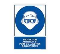 Signalétique.biz France - Panneau Protection anti-bruit et port de lunettes obligatoires. Obligation Signalisation EPI. Autocollant, PVC, Alu - 210 x 300 mm - Adhésif - Adhésif -
