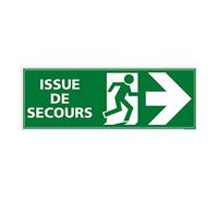 Signalétique.biz France - Panneau Sortie Secours Autocollant Issue Secours Flèche Droite, PVC, Alu - 700 x 250 mm