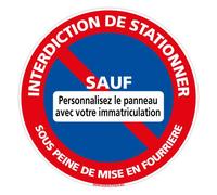 Signalétique.biz France - Panneau - Stationnement Interdit Sauf (Personnalisable) - Diamètre 250 mm - Plastique rigide PVC 1,5 mm - Protection Anti-UV