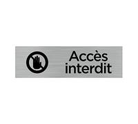 Signalétique.biz France - Plaque de porte ACCES INTERDIT (Q0071) - 170 X 50 mm - Adhésif aspect aluminium brossé