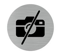 Signalétique.biz France - Plaque de porte Appareil Photo Interdit (Q0170) - Diamètre 76 mm - Plaque aluminium brossé de 2mm