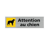 Signalétique.biz France - Plaque de porte ATTENTION AU CHIEN (Q0405) - 170 X 50 mm - Plaque aluminium brossé de 2mm