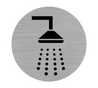 Signalétique.biz France - Plaque de porte Douche. (Q0177) Autocollant Souple Effet alu brossÈ ou Plaque de Porte alu brossÈ EP 2mm au Choix - Diamètre 83 mm - Plaque aluminium brossé de 2mm