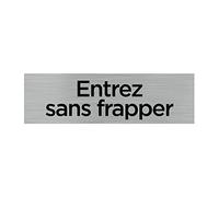 Signalétique.biz France - Plaque de porte ENTREZ SANS FRAPPER (Q0069) - 170 X 50 mm - Plaque aluminium brossé de 2mm