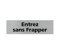 Signalétique.biz France - Plaque de porte ENTREZ SANS FRAPPER (Q0147) - 170 X 50 mm - Adhésif aspect aluminium brossé