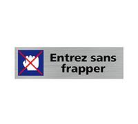 Signalétique.biz France - Plaque de porte ENTREZ SANS FRAPPER (Q0316) - 170 X 50 mm - Adhésif aspect aluminium brossé