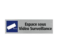 Signalétique.biz France - Plaque de porte Espace sous VidÈo Surveillance. (Q0116) - 170 X 50 mm - Adhésif aspect aluminium brossé