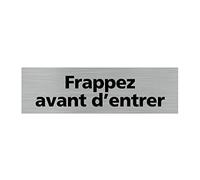 Signalétique.biz France - Plaque de porte FRAPPEZ AVANT D'ENTRER (Q0145) - 170 X 50 mm - Plaque aluminium brossé de 2mm