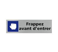 Signalétique.biz France - Plaque de porte FRAPPEZ AVANT D'ENTRER(Q0336) - 170 X 50 mm - Plaque aluminium brossé de 2mm