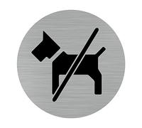 Signalétique.biz France - Plaque de porte Interdit aux Chiens (Q0165) - Diamètre 83 mm - Adhésif aspect aluminium brossé