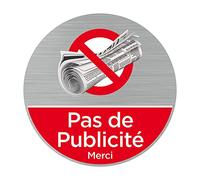 Signalétique.biz France - Plaque de porte Pas de Publicité (Q0471) - Diamètre 76 mm - Plaque aluminium brossé de 2mm