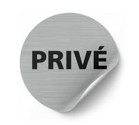 Signalétique.biz France - Plaque de porte privé (Q0194) - Diamètre 76 mm - Adhésif aspect aluminium brossé
