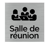 Signalétique.biz France - plaque de porte Salle de réunion (Q1038) - 150 x 150 mm - Adhésif aspect aluminium brossé