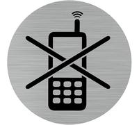 Signalétique.biz France - Plaque de porte Téléphone Interdit (Q0169) - Diamètre 76 mm - Adhésif aspect aluminium brossé