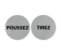 Signalétique.biz France - Plaque de porte Tirez/Poussez - Lot de 2 (Q0439) - Diamètre 83 mm - Plaque aluminium brossé de 2mm