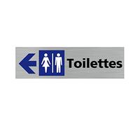 Signalétique.biz France - Plaque de porte TOILETTES FLECHE VERS LA GAUCHE (Q0416) - 170 X 50 mm - Plaque aluminium brossé de 2mm