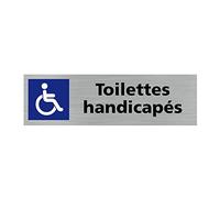 Signalétique.biz France - Plaque de porte TOILETTES HANDICAPES (Q0244) - 170 X 50 mm - Plaque aluminium brossé de 2mm