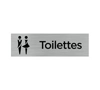 Signalétique.biz France - Plaque de porte TOILETTES HOMMES FEMMES (Q0065) - 170 X 50 mm - Adhésif aspect aluminium brossé
