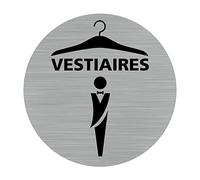 Signalétique.biz France - Plaque de porte Vestiaires Hommes (Q0460) - Diamètre 83 mm - Adhésif aspect aluminium brossé