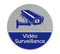 Signalétique.biz France - Plaque de porte Vidéo Surveillance (Q0467) - Diamètre 76 mm - Adhésif aspect aluminium brossé