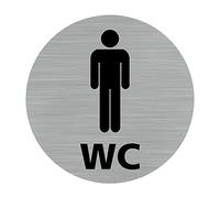 Signalétique.biz France - Plaque de porte WC Homme (Q0420) - Diamètre 83 mm - Plaque aluminium brossé de 2mm