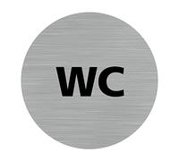 Signalétique.biz France - Plaque de porte WC (Q0182) - Diamètre 76 mm - Adhésif aspect aluminium brossé