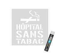 Signalétique.biz France - Pochoir "Hôpital sans tabac" 600x600 en PVC expansé 5 mm - avec bombe de peinture blanche - Marquage au sol extérieur
