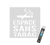 Signalétique.biz France - Signalétique.biz France - Pochoir ''Espace sans tabac'' 800x800 en PVC expansé 5 mm - avec bombe de peinture blanche - Marquage au sol extérieur