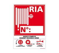 Signalétique.biz France - Signalétique.biz - Panneau RIA Mode d'Emploi - Robinet Incendie Armé - Plastique PVC 1,5 mm - 150 x 210 mm