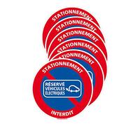 Signalétique.biz France - Stickers Stationnement Interdit Sauf Véhicule électriques. Planche 6 autocollants - 90 mm Rouge Vinyle Simple, Informative