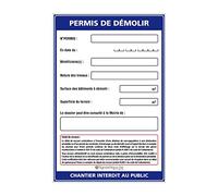 Signalétique.biz - Panneau Permis de Démolir + Marqueur Noir - Akylux 80x120 cm Anti-UV Sans Œillets