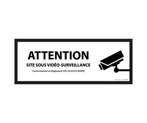 Signalétique de sécurité - Pictogramme Surveillance vidéo 450 x 150 mm PVC 2 mm Blanc