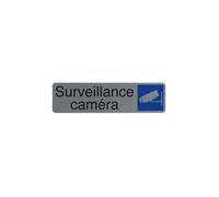 Exacompta Plaque de porte adhésive Réf. 67153E – Surveillance caméra – Aluminium brossé 16,5×4,4 cm