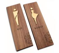 Signalisation des toilettes en acrylique, Panneau de toilettes, panneau de porte de toilettes, panneau de salle de bain for homme et femme, bois, acrylique, or, 9,4 x 3,1 pouces