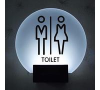Signalisation des toilettes en acrylique, Panneau lumineux LED for toilettes, montage mural, base ronde en métal acrylique de 20,3 cm, for hommes et femmes, for bureau, maison, porte, mur