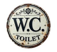 Signalisation des Toilettes Panneau rond Vintage en fer rustique for WC (toilettes), Plaque décorative avec motif Floral orné, idéal for la maison pour Magasin, Bureau, Restaurant