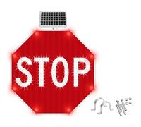 Signalisation Routière LED Solaire Panneau Stop Octogonal Aluminium 60 cm/76 cm avec LED Clignotantes - Panneau Stop pour Sécurité Routière, Sécurité Nocturne et Zone Scolaire (60x60cm)