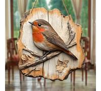 Signalisation vintage en bois d'oiseau, faite à la main, motif 2D plat, décoration murale rustique de ferme rouge-gorge, décoration murale d'animaux de la forêt pour chambre d'enfant, intérieur ou