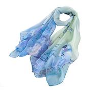 Signare 100% Foulard en soie Oiseau et fleur - Bleu