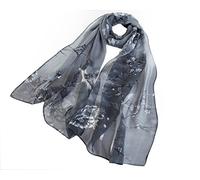 Signare 100% Foulard en soie Oiseau et fleur - Noir et Blanc